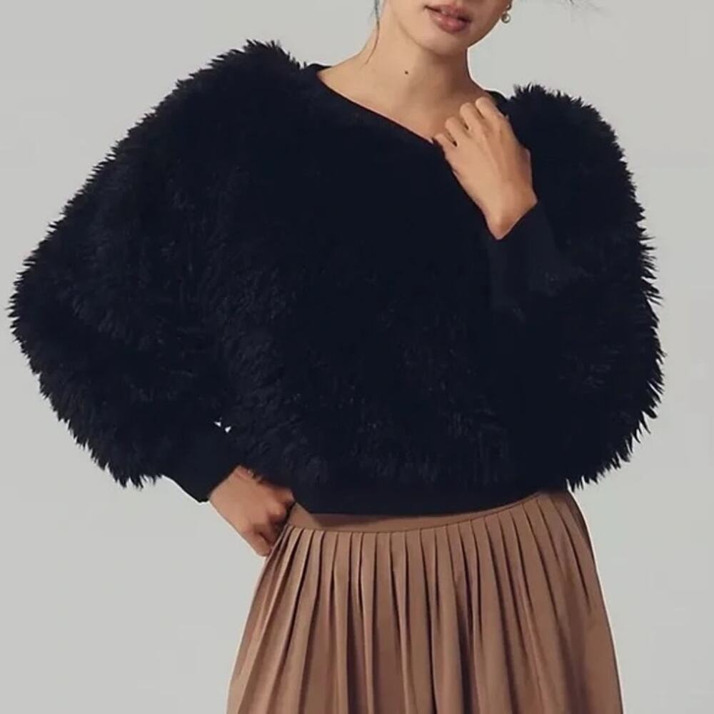 Daily Practice Anthropologie Fluffy Crewneck Sweatshirt Black Medium